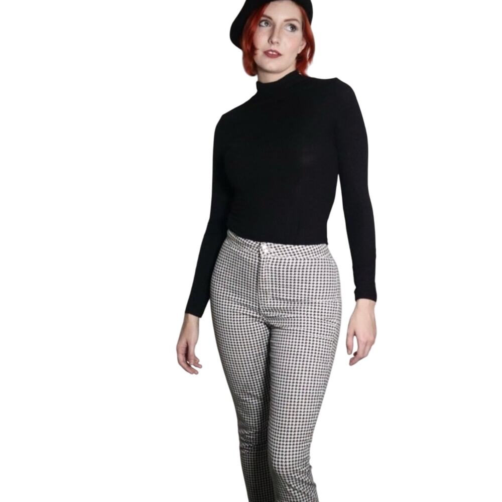 H&M Divided Houndstooth Check Stretch Twill Pants Size 4 Skinny Fit Raw Hem Cut
